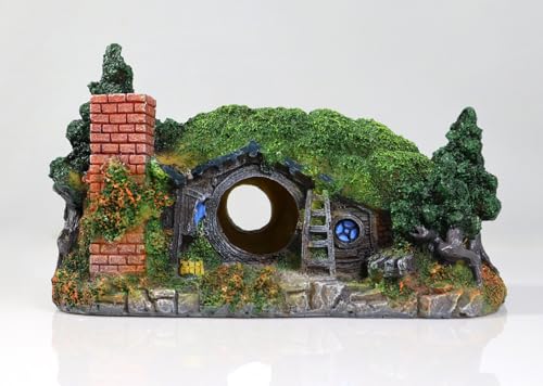 Hobbit Fish Tank Decorations Reptile House Hidden Hole Landscaping for Aquarium and Reptiles Decorations Mini Garden Decorating Two Sizes (S) - color: Hobbit-s