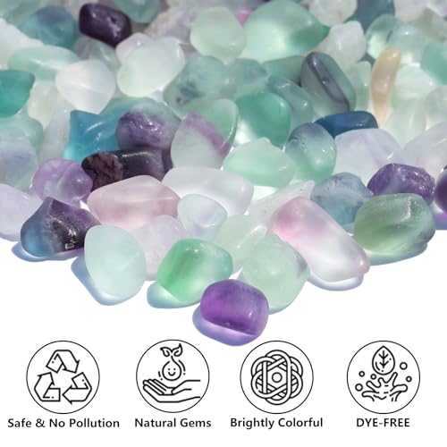 QYGL Crystal Pebbles – 0.9LB Natural Fluorite Crystal Bulk, Decorative Tumbled Gemstones Sea Glass Rock for Fish Tank Gravel, Vase Filler, DIY Crafts, Plant Pots & Home Decor - color: Fluorite