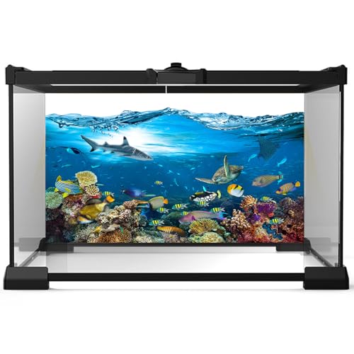 Ocean Aquarium Background Underwater Tropical Fish Coral Reef Terrarium Background Under The Sea World Theme Fish Tank Background Turtle Shark Blue Sea Fish Tank Backdrop Coral Tank Decors 24x12in - color: Tropical Brown, size: 24(W)x12(H)inches/ 60(W)*30