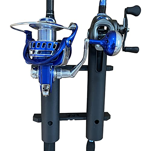 HiUmi Wall Mounted Fishing Rod Holders Tubes Links Fishing Rod Holder Rack Rests (2-Pole-Black) - color: 2-pole-black