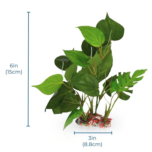 SunGrow Plastic Leaf Plant, Heavy-Duty Ceramic Base, Hiding Spot for Fish, Betta, Angelfish, Gold Fish, Frog, Python, Reptiles, Amphibians (2, 10 Inches) - size: 10 Inches