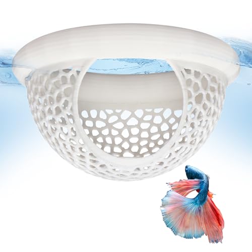 Floating Betta Shrimp Cave, Multi-Functional Aquarium Hammock for Hiding Feeding, Floating Betta Fish Skins with Feeding Ring, Tank Resting Spot for Small Fish Betta Shrimp (White) - color: White, size: Small