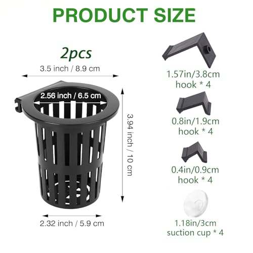 Aquarium Plant Holder 2PC with Hooks & Suction Cups, Aquatic Plant Cup for Fish Tank, Aquaponic & Aquascape Decoration, Black