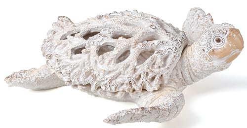 VVGIFTS Ocean Decor White Sea Turtle Coral Reef Home Office Decor Sculpture Beach Coastal Tabletop Shelf Collection (White) - color: Grey and White