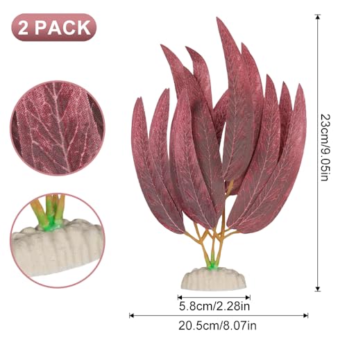 2Pcs Artificial Aquatic Plants Set - Lifelike Silk Fabric Leaves for Aquarium Decoration, Easy to Maintain, Vibrant Underwater Garden (Red) - color: Red