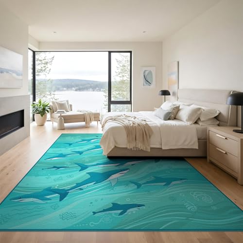 9'x12' Washable Modern Wave Area Rug, Seafoam Green Foldable Oversized Carpet for Great Room, Indoor Open Concept, Large Living Room, Low Profile Flatwoven Floor Covering | Ref:2068648 - color: Blue/Pattern 12, size: 9' x 12' (Rectangular)