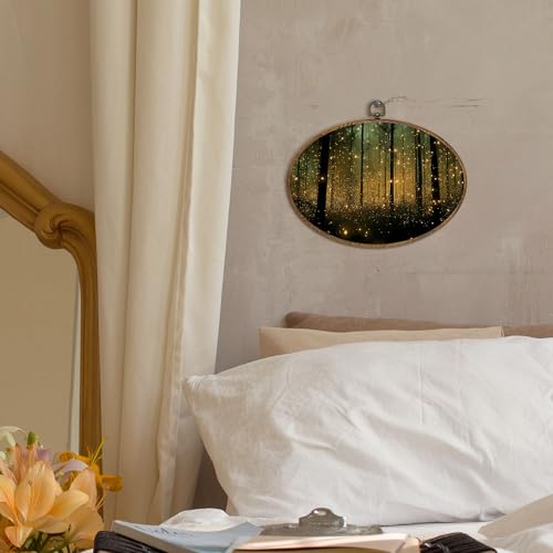kdqua Enchanted Forest Oval Wall Art Decor, Dark Academia Forest Landscape Canvas Artwork Framed, Mystical Moody Botanical Wall Hanging Decorations for Home Bedroom Living Room, 11.4x8.6 Inch - color: Forest-oval, size: 11.4"L x 8.6"W