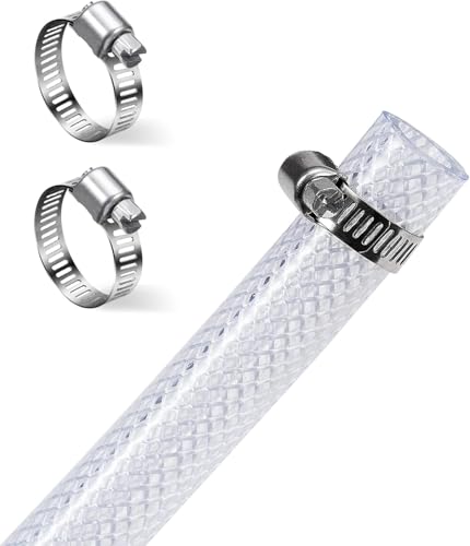 DAVCO Braided Clear Vinyl Tubing 5/8" ID 100 ft PVC Reinforced Plastic Hose | Heavy Duty, with 2 Stainless Clamps, Flexible, High Pressure, Poly Braided Reinforced Plastic PVC Tube, Non-toxic, BPA Free - size: 5/8"ID, style: 100 Feet