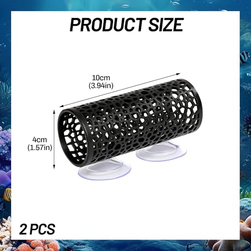 Betta Fish Toys,2PCS Black Betta Fish Tunnel,Aquarium Decor Safe for Smallfish Shrimp, Tube Shelter with Suction Cups for Small Fish