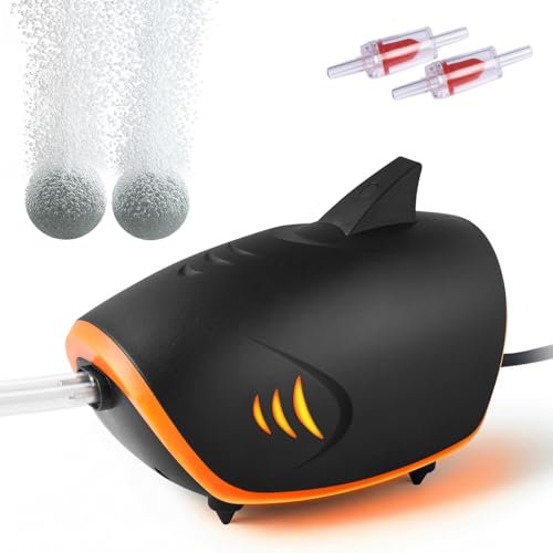 HITOP 4W 110GPH Powerful Aquarium Air Pump, Quiet 2-outlets Aquarium Aerator, Adjustable Fish Tank Air Pump with Accessories, for 20-200 Gallon Tank, with ON/Off Button and LED-Decor - style: 4W with LED-Decor
