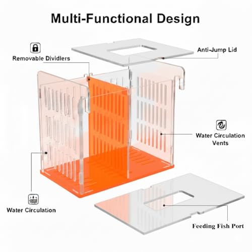 Acrylic Breeder Box for Fish Tank, Aquarium Isolation & Breeding Box with Extendable Long Handle Net for Baby Fish, Shrimp, Betta, Guppy - Acclimation Hatchery Incubator (Orange, 7.4x5.3x6.3 in) - color: Orange, size: 7.4x5.3x6.3in