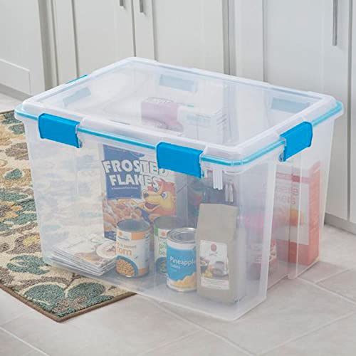 Sterilite 80 Qt Gasket Box, Stackable Storage Bin with Latching Lid and Tight Seal, Plastic Container to Organize Basement, Clear Base and Lid, 1-Pack - size: 80 Quart, style: 1 Pack