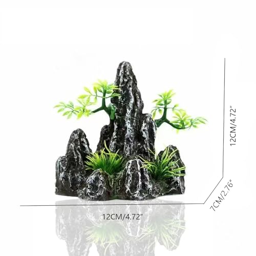 Fish Tank Decorations Aquarium Mountain View Stone Decorations Resin Rock Aquascaping with Hiding Cave, Fish Tank Accessories Aquarium Ornaments with Small Plants (AS) - color: As