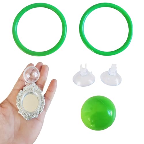 Betta Fish Enrichment Toys Ring and Mirror Floating Exercise Mirrors and Training Ring Floating Mirrors Aquarium with Feeding Rings Aquarium Accessories with Suction-Cup (Green) - color: Green