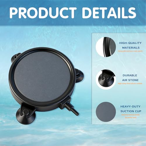 2PCS 4" Aquarium Air Stone Disc with 3 Suction Cups, Bubble Diffuser for Fish Tanks, Water Tanks & Hydroponic Systems