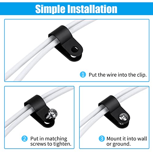 RGBZONE 120pcs 3/8 Inch Black R-Type Cable Clips with Screws, Nylon Plastic Wire Clips for Indoor Outdoor Electrical Wire Cord Management (10.4mm, 3/8 Inch) - color: Black, size: 3/8 Inch