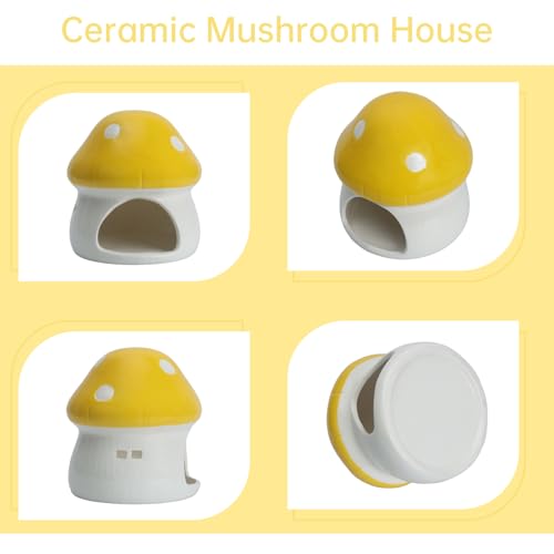AnRui Ceramic Mushroom Aquarium Decor Cute Mini House Betta Fish Tank Accessories Decoration Hideaway Hideout Cave Ornament for Small Fish, Shrimp, Goldfish and Reptiles (Yellow, Large) - color: Yellow, size: Large