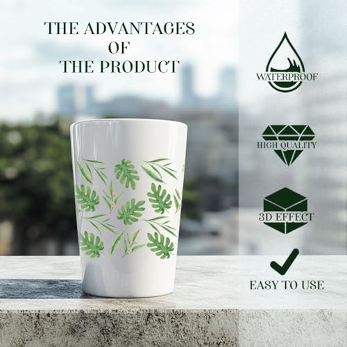 10 Sheets Plants UV DTF Cup Wraps for 16OZ Glass, 4.3 x 9.4 Inch Green Leaves UV DTF Transfer Stickers Waterproof Rub on Transfer Decals for Glass Bottle Vase Furniture Crafts - style: Green Plants