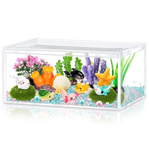HyDren Axolotl Sea Animal Crafts DIY Tank Glow in the Dark Mini Axolotl Figures Gift Ocean Diorama for Home Under the Sea Themed Birthday Party Decorations (Ocean) - style: Ocean