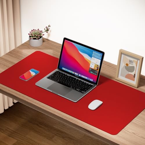 Boutilon Leather Desk Pad Protector,Non-Slip Mouse Pad,Laptop Desk Pad,Office Mouse Mat,Waterproof Leather Desk Blotter,Desk Writing Pad for Office and Home (S-Red,24"x 14") - color: Red, size: S 24" x 14"
