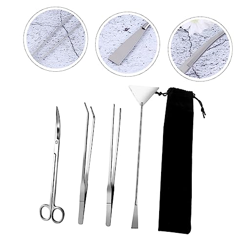VILLCASE 1 Set Stainless Steel Aquarium Tool Kit for Aquatic Plants Cleaning Supplies with Storage Bag Includes Tweezers Scissors for Safe Maintenance and Aquascaping