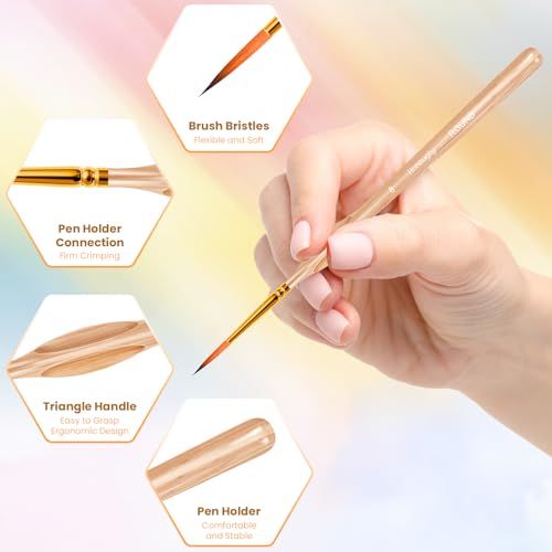 Hnncugty Miniature Paint Brushes Set 12pcs, Paint Brushes for Acrylic Painting, Art Supplies for Oil, Watercolor Detailing Models Rock Body Face Nail Drawing Artist Gifts, Triangular Handles Wood - color: Wood