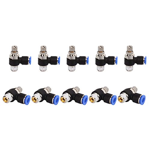 SNS 90 Degree Elbow Air Flow Control Valve Push To Connect Fitting Speed Control Valve 1/2"Tube OD x 1/4 NPT(10 PCS) JSC1/2-N02 - size: JSC1/2-N02