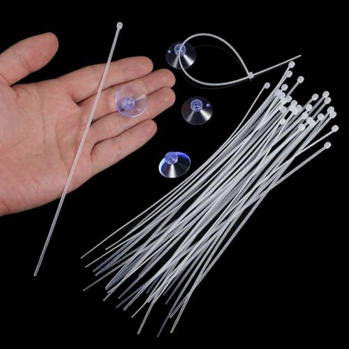 15 Pcs Aquarium Suction Cups with 30 Pcs Zip Ties - Transparent Suction Cup for Aquarium, Plants Binding, Moss Shrimp Nest Landscape Fixation - Utility Sucker Pads for Kitchen Hanging Organization