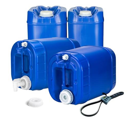 Legacy Food Storage Emergency Water Storage Containers, Long Term 5 Gallon Water Tank - 4 Stackable Food Grade Tanks Included, for Camping, Prepping, Survival - 20 Gallon Total Capacity - size: 4 Tanks (20 Gallons), style: Without Water Treatment