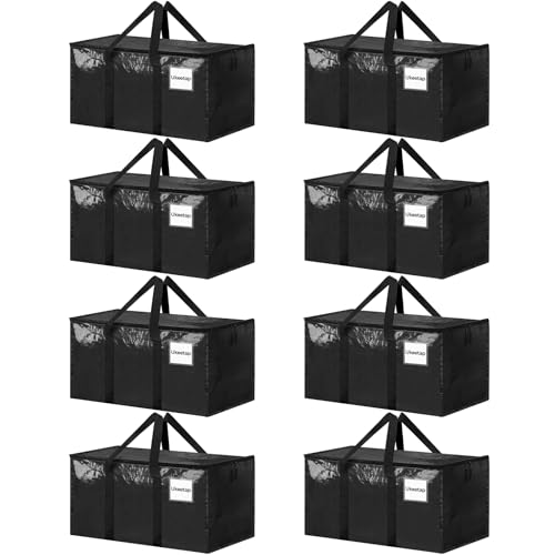 8 Pack Extra Large Heavy Duty Moving Bags, Black Storage Bins with Lids, Reinforced Handles & Heavy-Duty Zippers Moving Boxes Storage Bags Totes for Clothes Packing, Dorms, College Supplies, Black - color: Black, size: 8 Pack