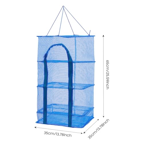 YIYIBYUS 4-Layer Drying Net Holder, Folding Fish Drying Net Mesh Hanging Food Drying Rack with Zipper