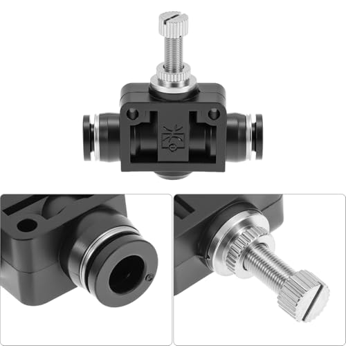 QWORK 1/4 Copper Air Flow Control Valve with Push-to-Connect Fitting, 1/4" Tube OD, Union Pneumatic Speed Control Flow Controller, 5 Pack