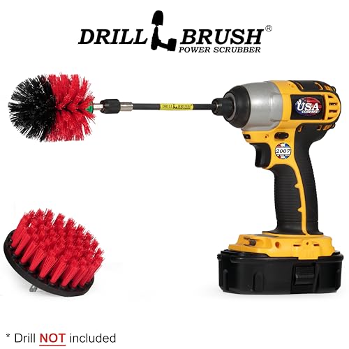 Cleaning Kit with Extension - Outside Patio and Deck Brush - Rust Tool Remover Brush - Concrete Swimming Pools Cleaner - Garden Fountain Brush Cleaner - Monuments and Headstones Restoration Brushes - color: Red