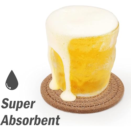ABenkle 8 Pcs Drink Coasters with Holder, Cotton Woven Absorbent Coasters for Drinks, Minimalist Home Decor Coaster Set for Wooden Tabletop Protection Table, 4.3 inches Brown - color: Brown, size: 8 Pcs