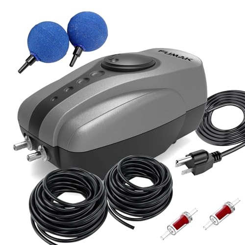 All-in-One Pond Aerator for Outdoor Ponds, Flow Adjustable Pond Air Pump Aeration Kit with Airline Tubing Air Stones Check Valves