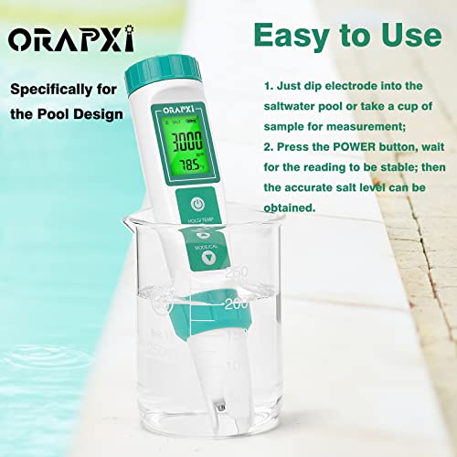 Salt Water Pool Tester Professional Salinity Meter for Sodium Chloride Swimming Pool and Spa Salt Tester Range 0-9000ppm
