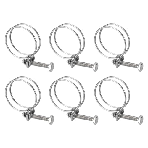 uxcell 6Pcs Double Wire Hose Clamp, 46-51mm Adjustable Stainless Steel Wire Hose Clips with M8 Bolt for Dust Collection Hose, Pump Hose Pipe - size: 46-51mm