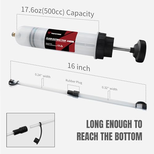 Thorstone 500cc Automotive Fluid Extractor Pump, Manual Oil Change Syringe with 2pcs 22cm PVC Suction Tubes - size: 500cc