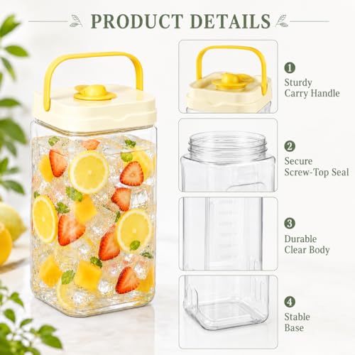 Drink Dispenser with Spigot, 1 Gallon Ice Tea Pitcher for Fridge, Juice Containers With Lids, Beverage Liquid Drink Container for Party, Water, Milk, Lemonade, Soda Jug Dispenser
