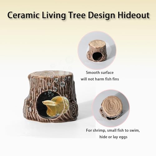 Aquarium Decor Cave Betta Fish Aquarium Accessories Ornaments Hiding Cave Wooden Stake Shape House Hideout for Shrimp Cichlid Hermit Crab, Octopus Hiding Breeding for Tank (Brown) - color: Brown
