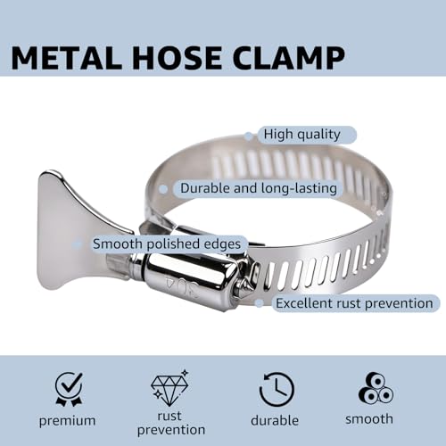 6-Pack Metallic Hose Clamps Pool Clamps 1-1/4 Inch Stainless Steel Adjustable Thumb Screw Metallic Clamps Fits For Filter Pump Hose Joints PVC Tubing Fixing