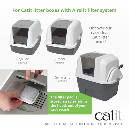 Catit Airsift Dual Action Air Purifier Pad, 2 Pack – Two Media Filter to Keep Litter Box Odors at Bay