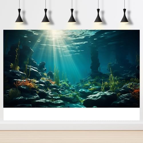 Aquarium Background Ocean Floor Fish Tank Background Underwater Coral Reef Stone Aquarium Backdrop Seaweed Background Sunlight Tank Backdrop Perfect Aquarium Backdrop Durable Vinyl 24x12in - color: Dark Blue, size: 24(W)x12(H)inches/ 60(W)*30cm(H)