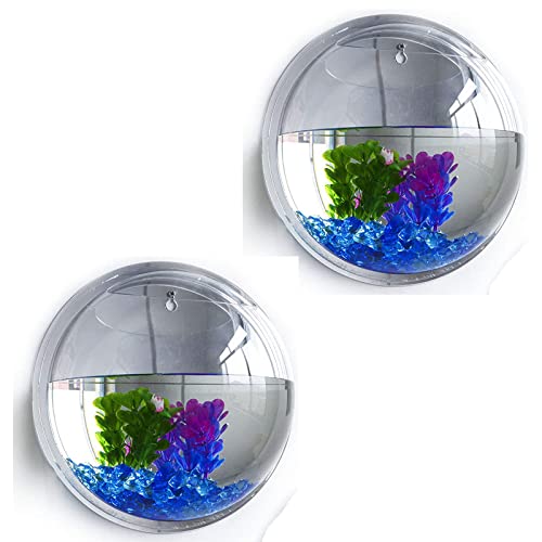 GREENWISH 2Pack 5.9'' Wall Mounted Clear Acrylic Round Fish Tank Flower Pot Vase Decoration Wall Hanging Mount Fish Bowl Fish Bubble Aquarium Decorative Plant Pot Hanging Hydroponic Pot