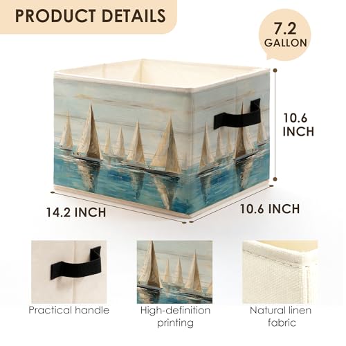 Sailboat Nautical Storage Bins Box with Handles, Coastal Beach Abstract Ocean Landscape Foldable Basket Toybox for Beach House Bedroom Bathroom Home Clothes Toys Books - color: color-7