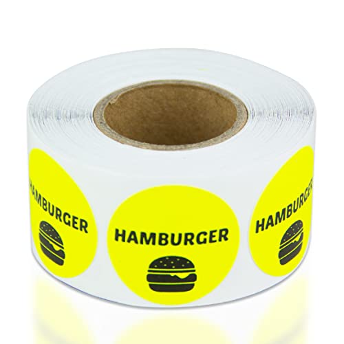300 Labels - Hamburger Stickers for Delis, Restaurants, Supermarkets, Food Labeling or Butchers etc. (1 inch, Yellow - 1 Roll) - color: Hamburger, size: 1 Roll