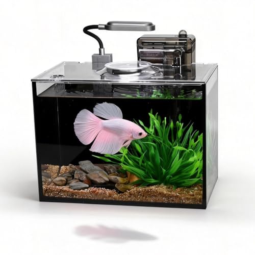 Betta Fish Tank,Aquarium Starter kit,1.8 Gallon Fish Tank Kit,Small Aquarium,Small Fish Tank,Ultra-Clear Nano Aquarium with Light,Filter,Cobblestone,Sand and Artificial Plants