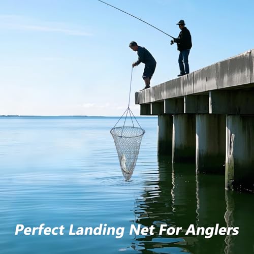 QualyQualy Foldable Pier Fishing Net 23" with Rust-Proof Stainless Steel Ring & Heavy-Duty Poly Mesh | Saltwater & Freshwater Landing Net for Kayak, Bridge Fishing Lightweight Durable Design - color: Gray, size: Without Handle
