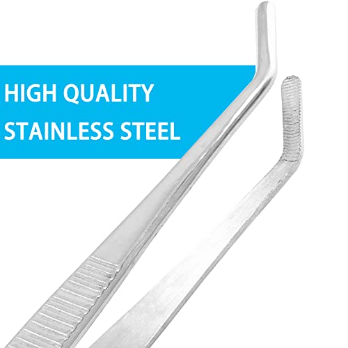 Bonsicoky 1Pcs 8 Inch Stainless Steel Tweezer, Long Tweezers with Precision Serrated Curved Tips, Non-slip Multitool Tweezer for Cooking, Repairing, Medical, Garden - size: 8" (Curved)