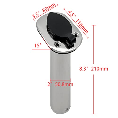ISURE MARINE 2PCS Boat Stainless Steel Polished Fishing Rod Holder Flush Mount 15/30/90 Degree Casting Flange with Rubber Cap, Liner, Gasket PVC Cap and Inner Tube for Marine Yacht Kayak - color: 2pcs 15°